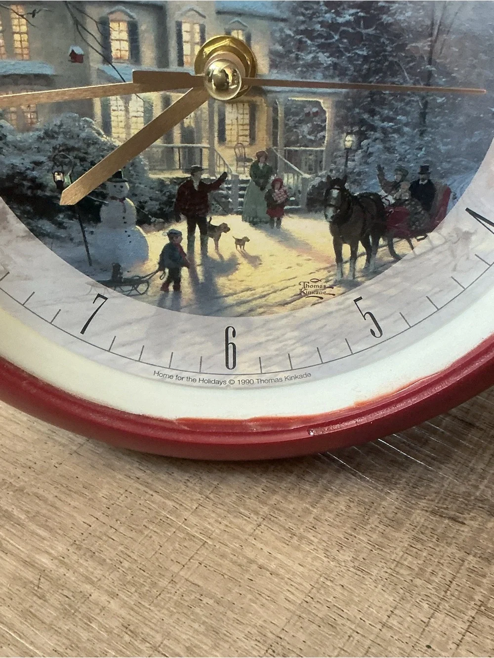 Thomas Kinkade Red Framed Winter Village Wall Clock